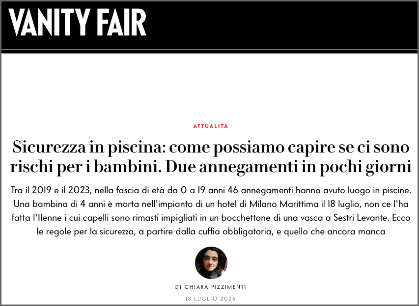 Vanity Fair bambina risucchiata da bocchettone piscina